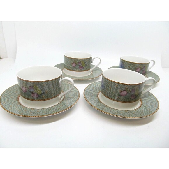 Sasaki Ravenna Cups & Saucers By Stephen Dweck Appear Unused 4 sets - Picture 1 of 16